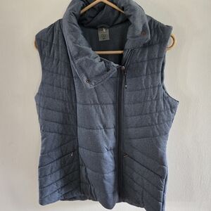Calia by Carrie Underwood Womens Med Vest Blue/Gray High Collar Asymmetrical Zip